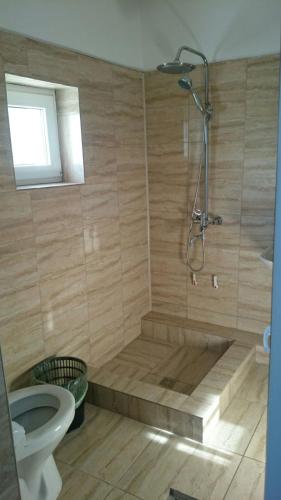 a bathroom with a tub and a toilet and a shower at Casa Bibi in Costinesti