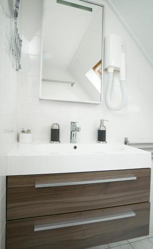 a bathroom with a sink and a mirror at Hotel het Rietershuijs in Kalenberg
