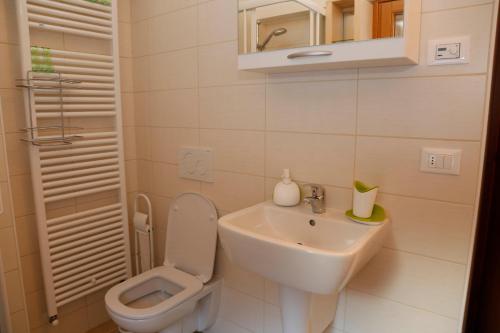 a small bathroom with a toilet and a sink at Stali di Relio in Ovasta