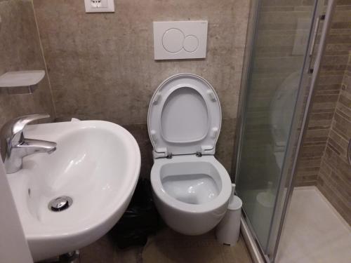 a bathroom with a toilet and a sink and a shower at Rina Rooms in Vernazza
