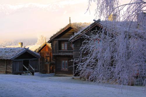a log cabin in the winter with snow on it at Sygard Storrvik in Storrvik