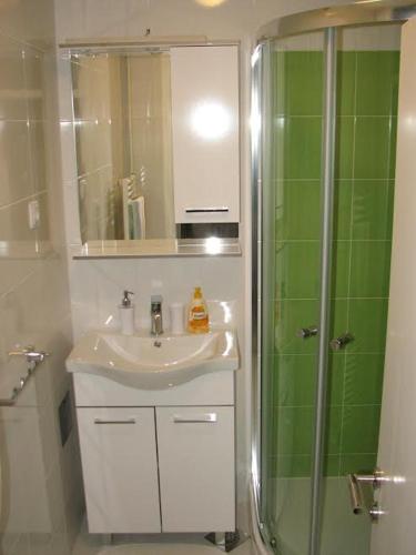 a bathroom with a sink and a shower at Sweet home in Plitvička Jezera