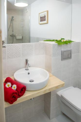 un bagno bianco con lavandino e WC di Willa Malta a Zakopane