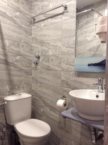 a bathroom with a toilet and a sink at Studios Nopi-Zoi in Skiathos Town