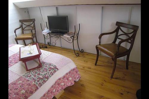 Μια τηλεόραση ή/και κέντρο ψυχαγωγίας στο Chambre d'hôtes Élevage' chemin noir