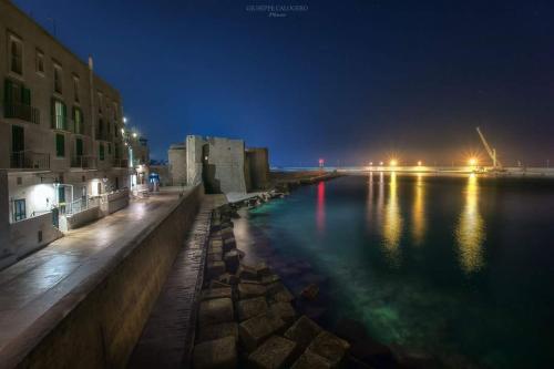 a body of water at night with buildings and lights at Appartamento Antonacci in Monopoli