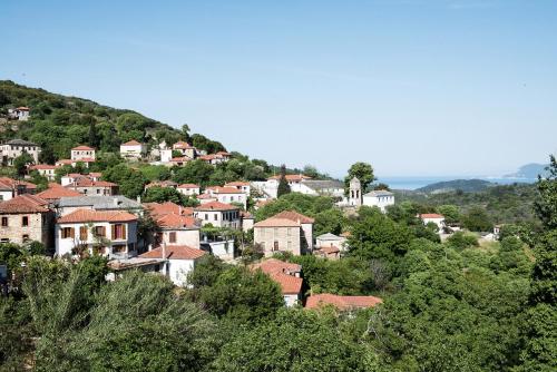 a village on a hill with houses and trees at Thalia Traditional Guest House in Promírion