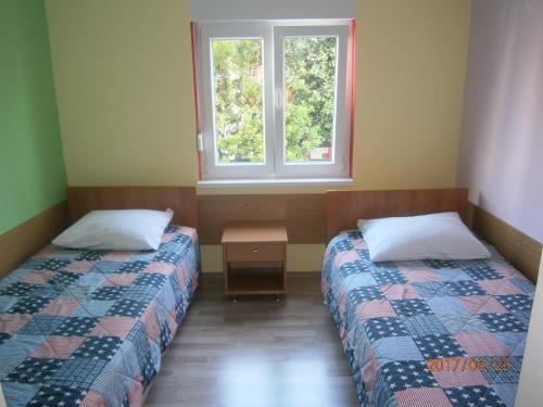 a room with two beds and a window at Apartments Drago in Petrcane