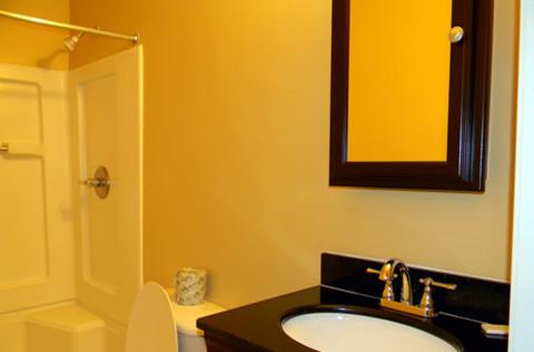 a bathroom with a sink and a toilet and a mirror at Stay Inn & Suites - Stockbridge in Stockbridge