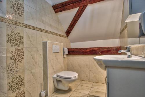 a bathroom with a toilet and a sink at Hiša Linhart, Hotel & Restaurant in Radovljica