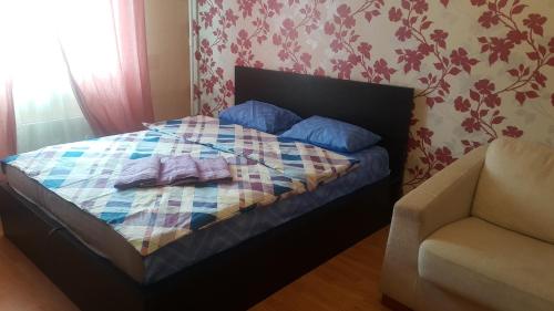 モスクワにあるАппартаменты Самора Машелаのベッドルーム(枕2つ、ソファ付)