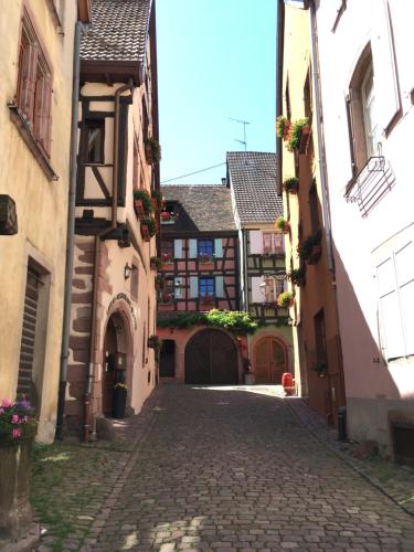 an alley in an old town with buildings at Le P'retzel & Le Sticksy in Riquewihr