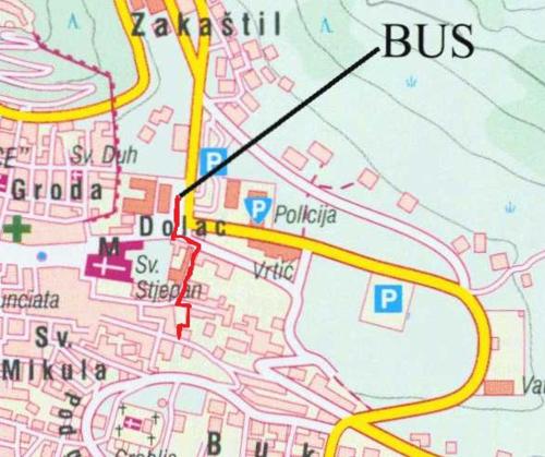 a map of a city with a bus on it at Guesthouse Bracanović in Hvar