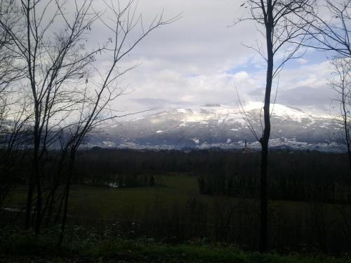 a view of a snow covered mountain in the distance at B&B Terre Di Bea in Pederobba
