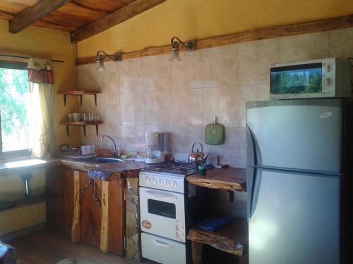 a kitchen with a stove and a refrigerator at Del Viejo Camino in El Bolsón