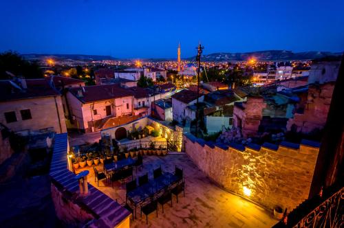 an aerial view of a city at night at Yoruk Stone House in Nevsehir