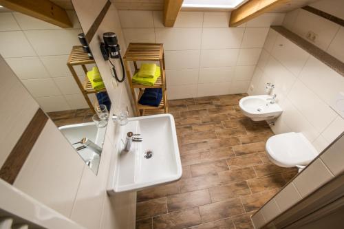 a bathroom with a sink and a toilet at Ferienwohnungen Ender in Sebnitz