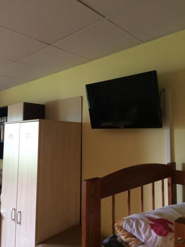 a bedroom with a tv on the wall and a bed at Lana House in Pärnu