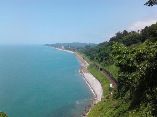 an aerial view of the ocean and a beach at Olesya Guesthouse in Mtsvane Kontskhi