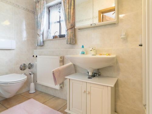 a bathroom with a sink and a toilet at Ferienwohnungen Blos in Grassau