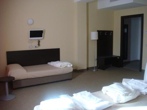 a hotel room with a bed and a tv at Santa Loja Hotel Residence in Tito