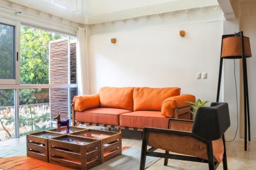 Ruang duduk di Casa de Piedra Tulum