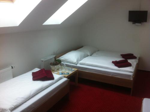 Cama o camas de una habitación en Hotel Krušnohorský Dvůr