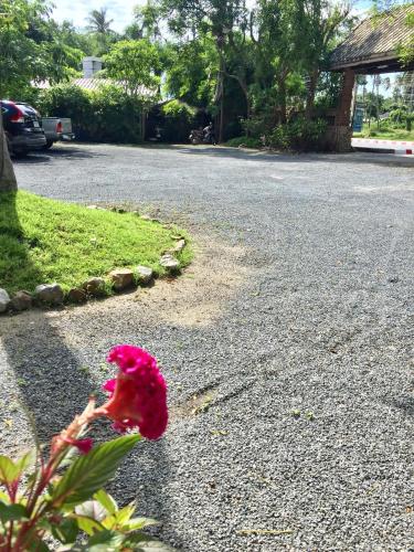 a red flower on the side of a road at Baan Laem Noi Villa's in Mae Nam