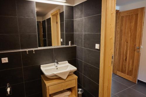 a bathroom with a sink and a mirror at Kovárna Residence in Pec pod Sněžkou