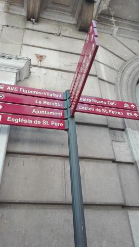 a street sign in front of a building at Center Plaza Figueres in Figueres