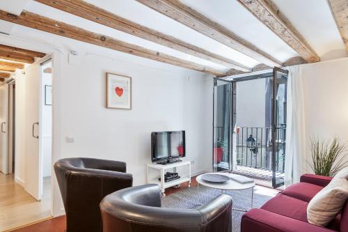 a living room with a couch and a tv at Inside Barcelona Apartments Esparteria in Barcelona