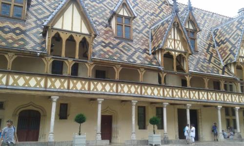 un grand bâtiment avec un toit carrelé dans l'établissement Château De Serrigny, à Ladoix Serrigny