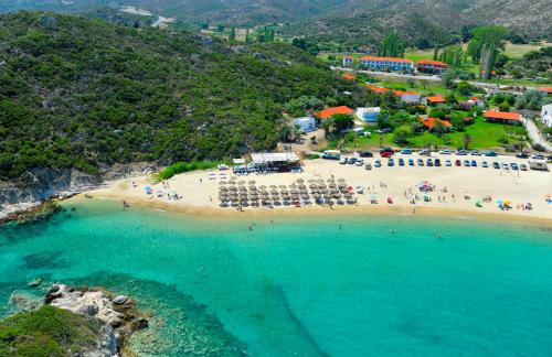 an aerial view of a beach with a group of people at Hotel Ermioni in Kalamitsi