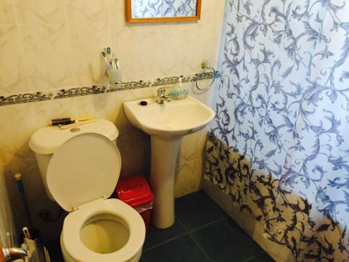 łazienka z toaletą i umywalką w obiekcie Cabana en Las Cascadas w mieście Puerto Clocker