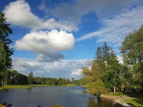 a view of a lake in a park at Meždzirnas Country House & SPA in Kabile