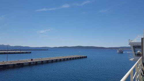 a view of a large body of water with a cruise ship at Apartments Elena in Ugljan