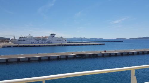 a cruise ship is docked at a dock at Apartments Elena in Ugljan