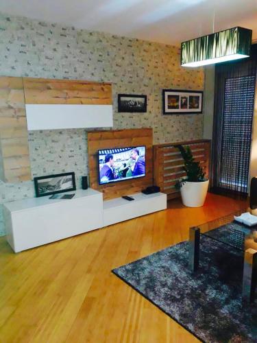 a living room with a flat screen tv at Vip apartment Beograd in Belgrade