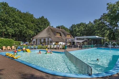 een groep mensen in een zwembad in een resort bij Molecaten Park De Leemkule in Hattem