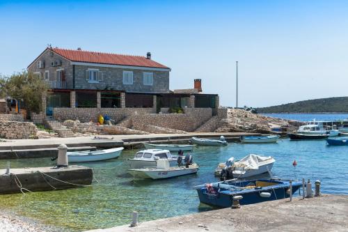 a group of boats are docked in a harbor at Apartments Dalmatino in Rukavac