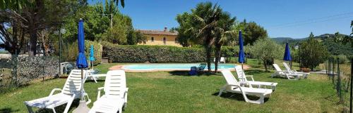 a group of lawn chairs and a swimming pool at Agriturismo San Vito in Crocemaroggia