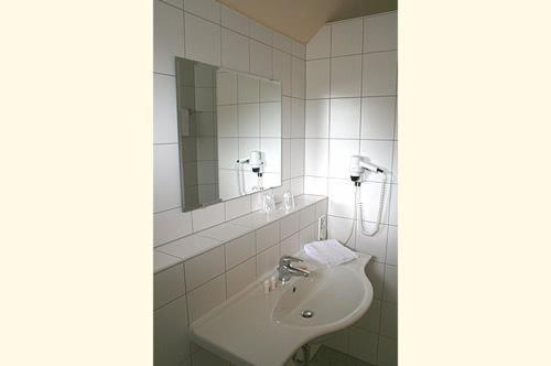 a bathroom with a sink and a mirror at Hotel Wadegotia in Wadgassen