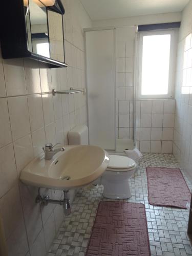 a bathroom with a sink and a toilet at Ferienhaus Erika in Zorge