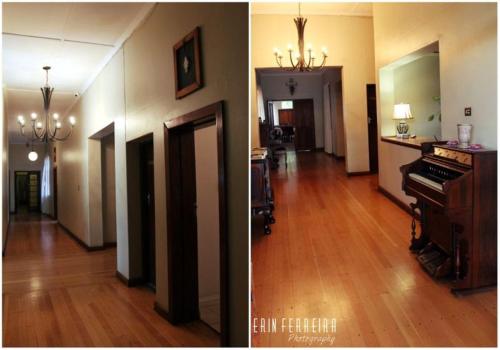 two pictures of a living room and a hallway with a piano at Ripple Hill Hotel in Patensie