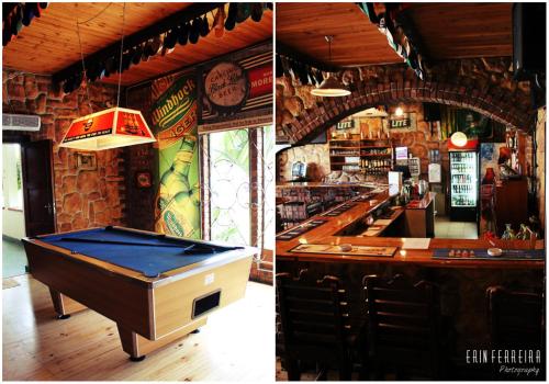 two pictures of a bar with a pool table at Ripple Hill Hotel in Patentie