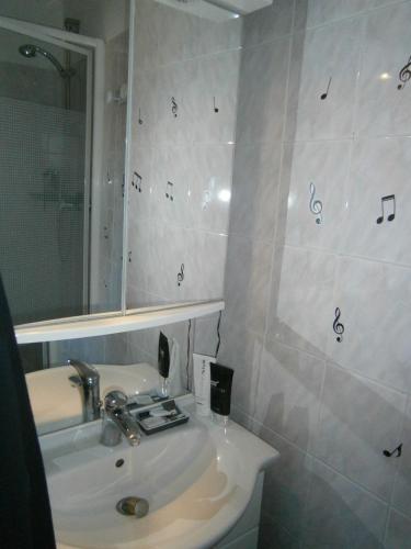 une salle de bain avec un lavabo et un miroir dans l'établissement STUDIO 100 m PLAGE, à Le Portel