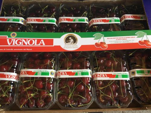 a display of cherries on a supermarket shelf at La Corte D'Emilio B&B in Vignola