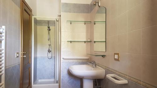 y baño con lavabo, ducha y espejo. en Il Moro della Molpa, en Palinuro