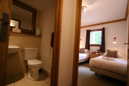 a bathroom with a toilet and a sink in a room at Chalet Sophia by Chalet Chardons in Tignes