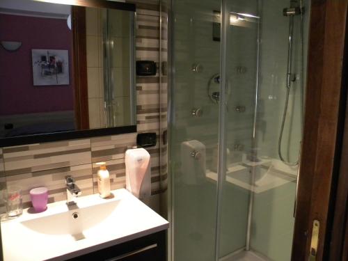 a bathroom with a shower and a sink and a shower at B&B Il Giardino Diamante in Diamante